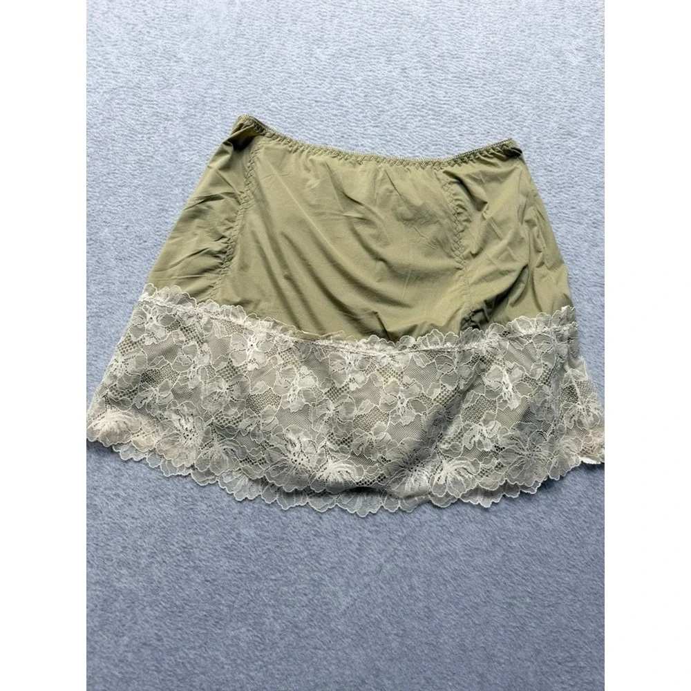 Free People Olive Green Half Slip White Floral Lace Trim Waist Mini Skirt XS